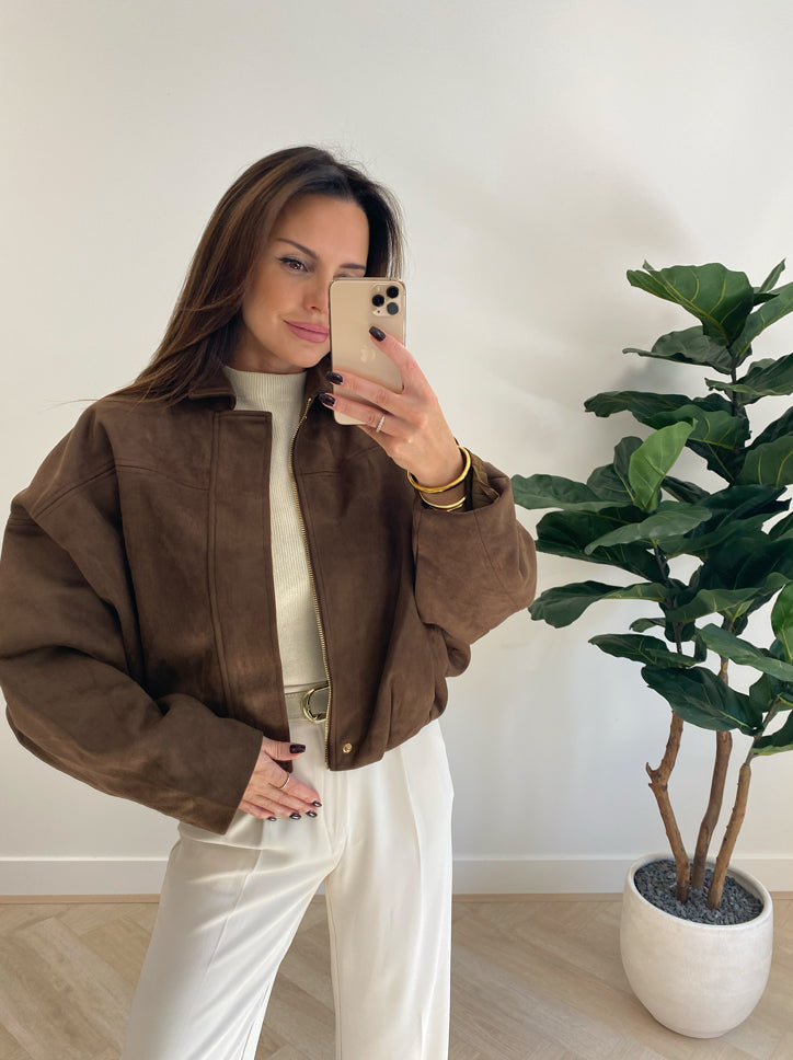 Faux Suede Bomber Jacket