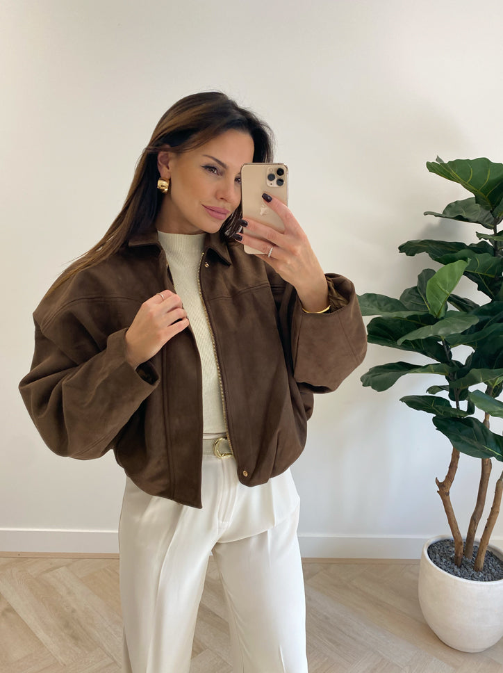 Faux Suede Bomber Jacket
