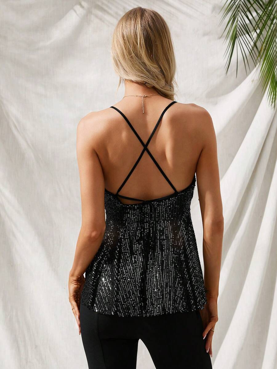 Backless Sequin Halter Neck Top