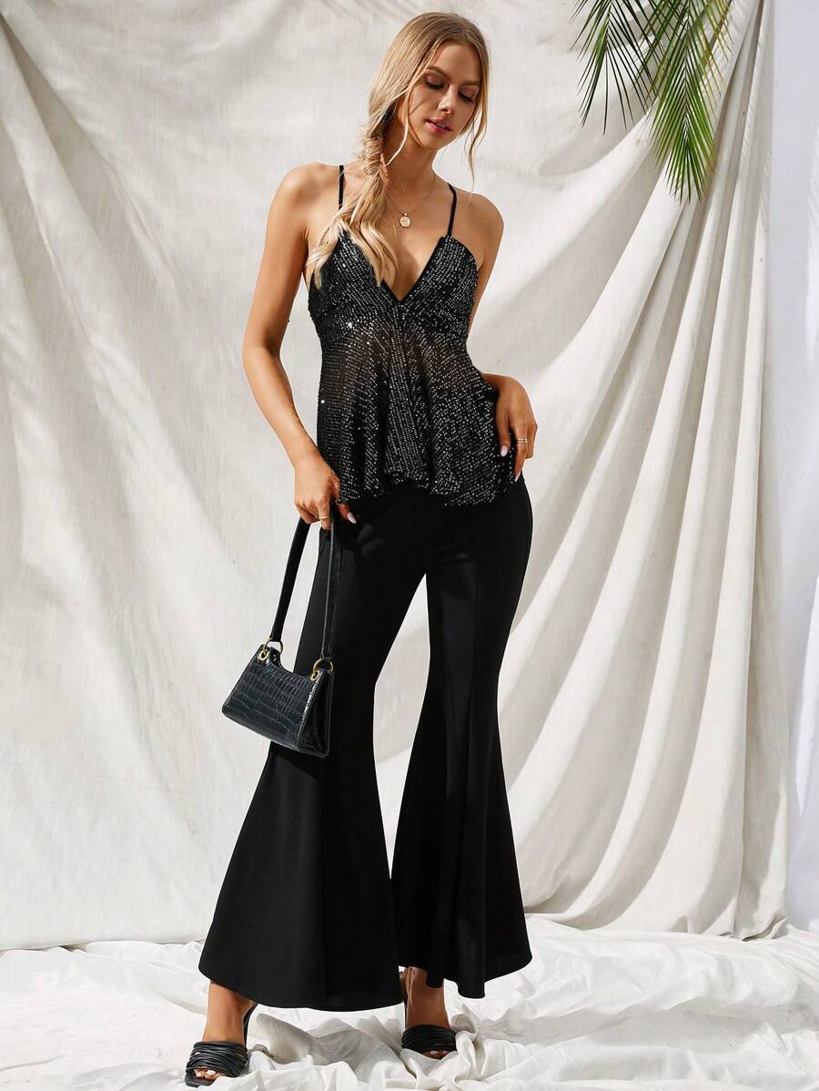 Backless Sequin Halter Neck Top