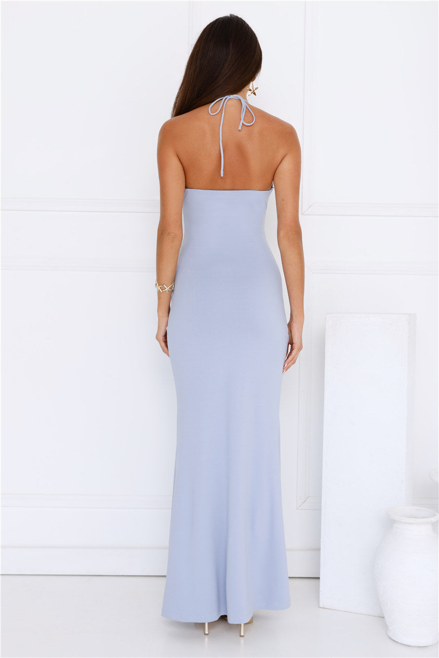 Starry Splash Halter Maxi Dress Slate