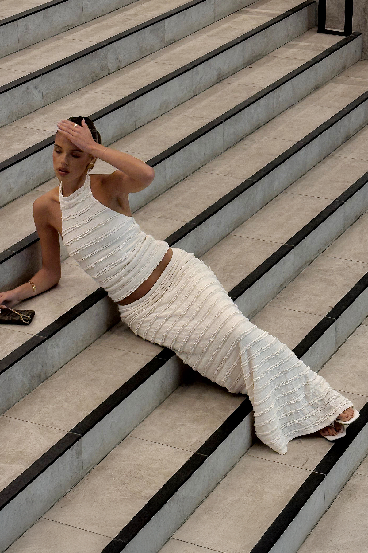 Perfect Stranger Frilly Astra Maxi Skirt Cream