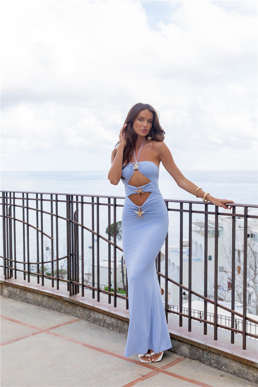 Starry Splash Halter Maxi Dress Slate