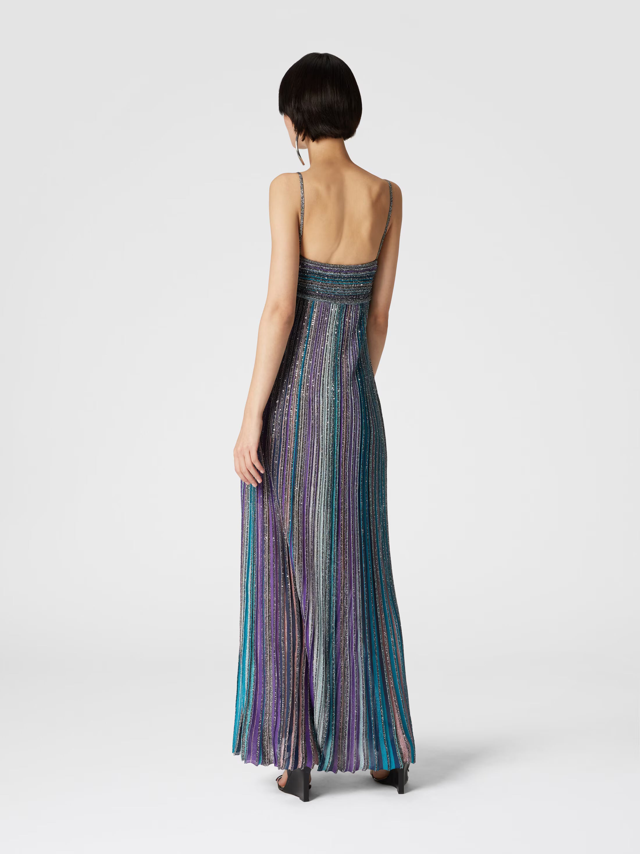Long Sleeveless Dress in Pleated Knit