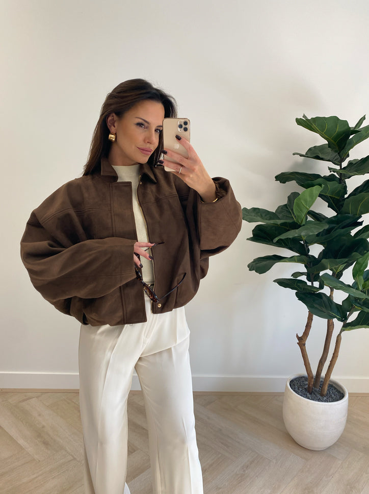 Faux Suede Bomber Jacket