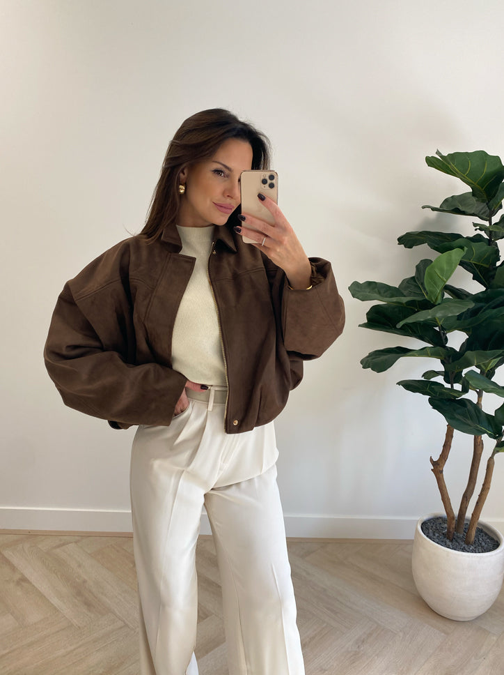 Faux Suede Bomber Jacket
