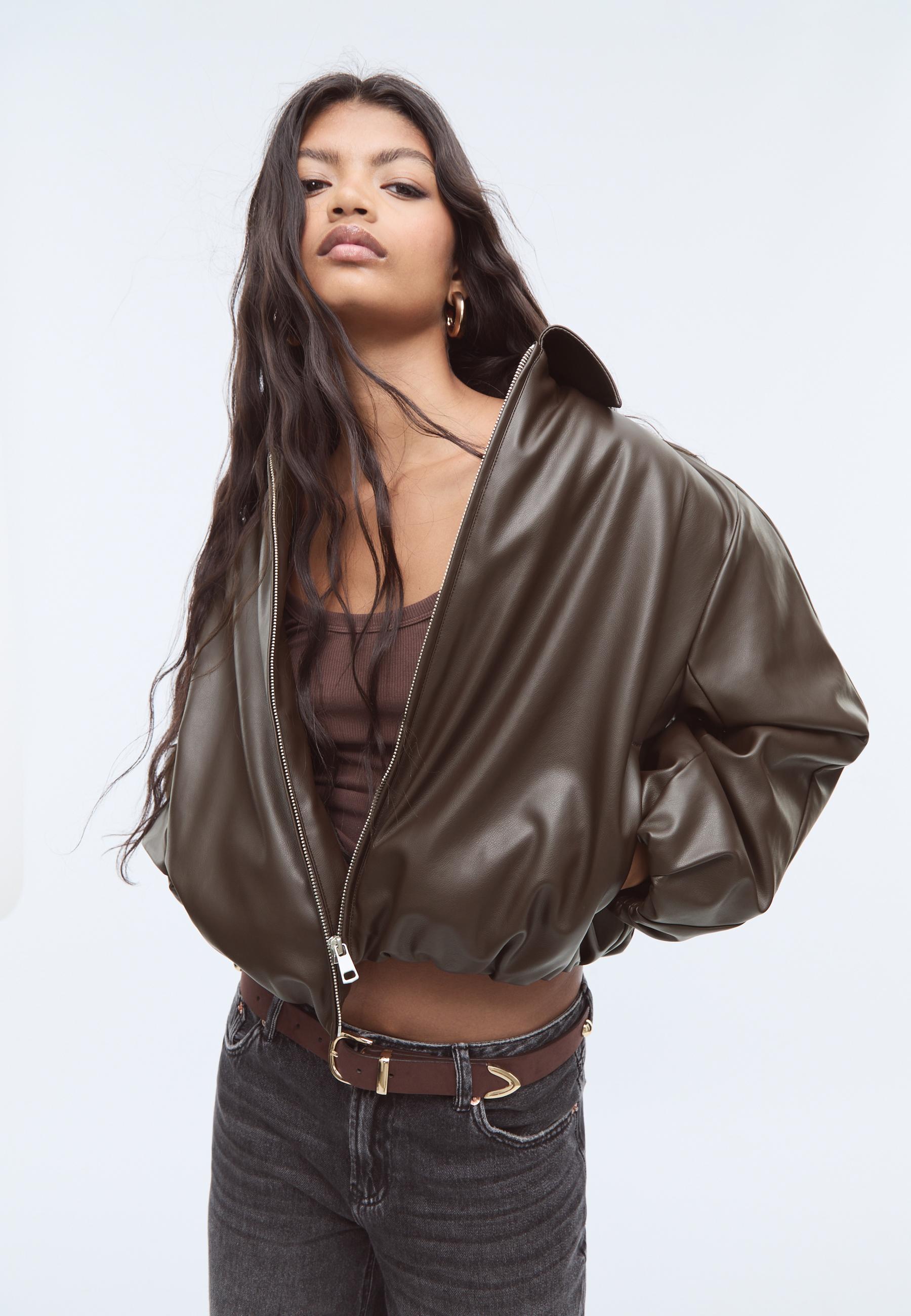 KIRSTEN | BROWN LEATHER BOMBER JACKET