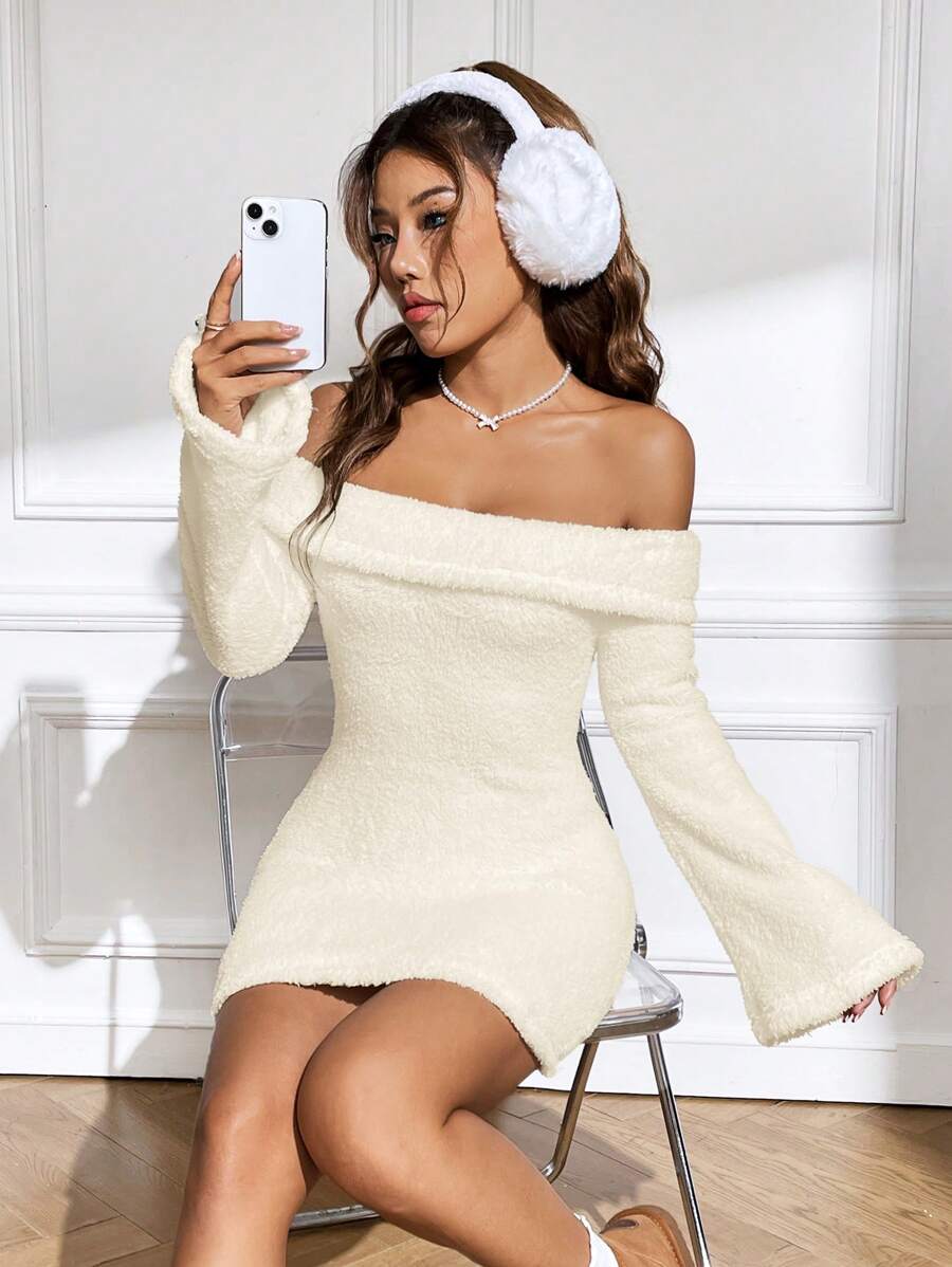 Maddy | Open Shoulders Teddy Dress