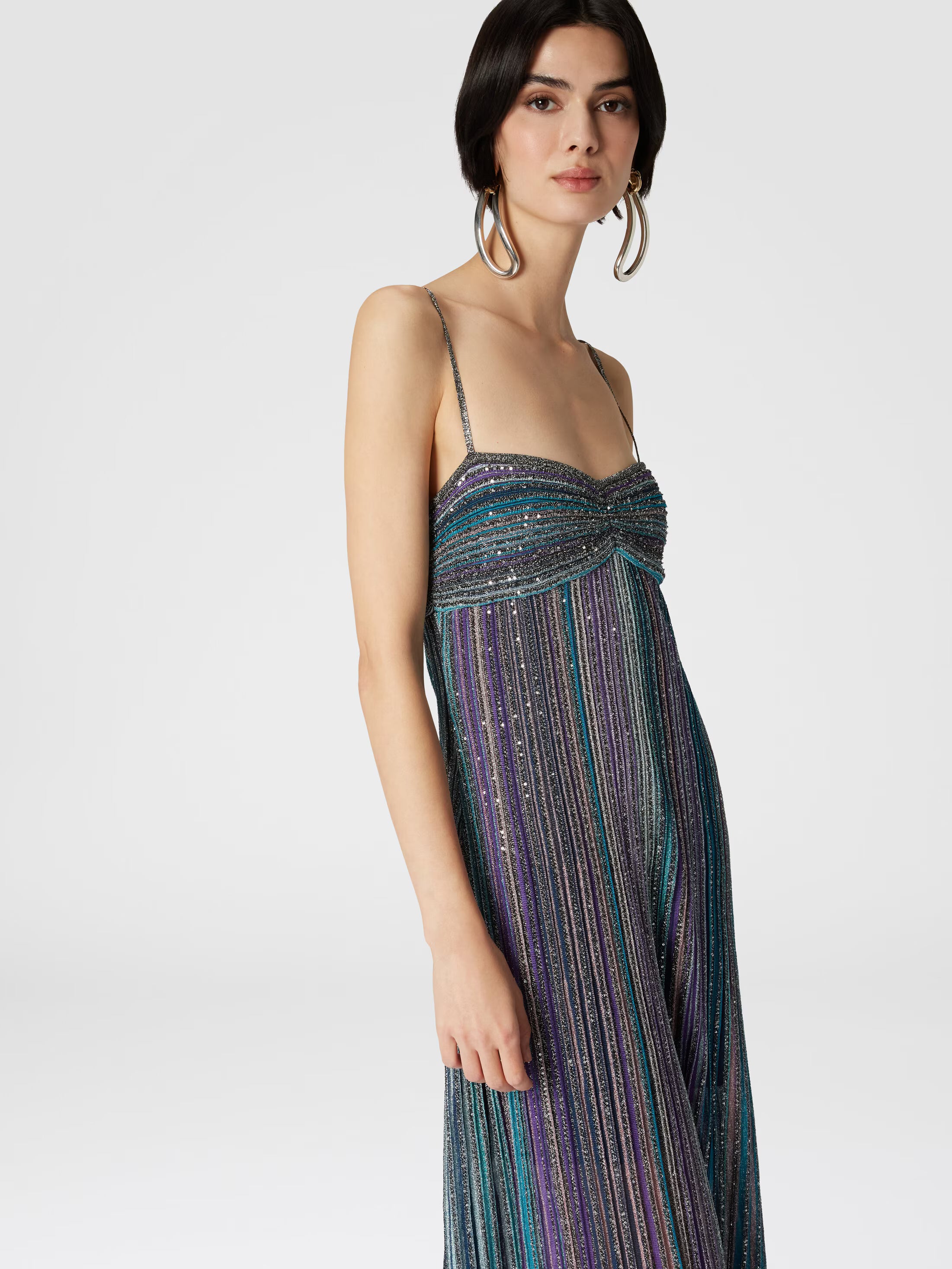 Long Sleeveless Dress in Pleated Knit