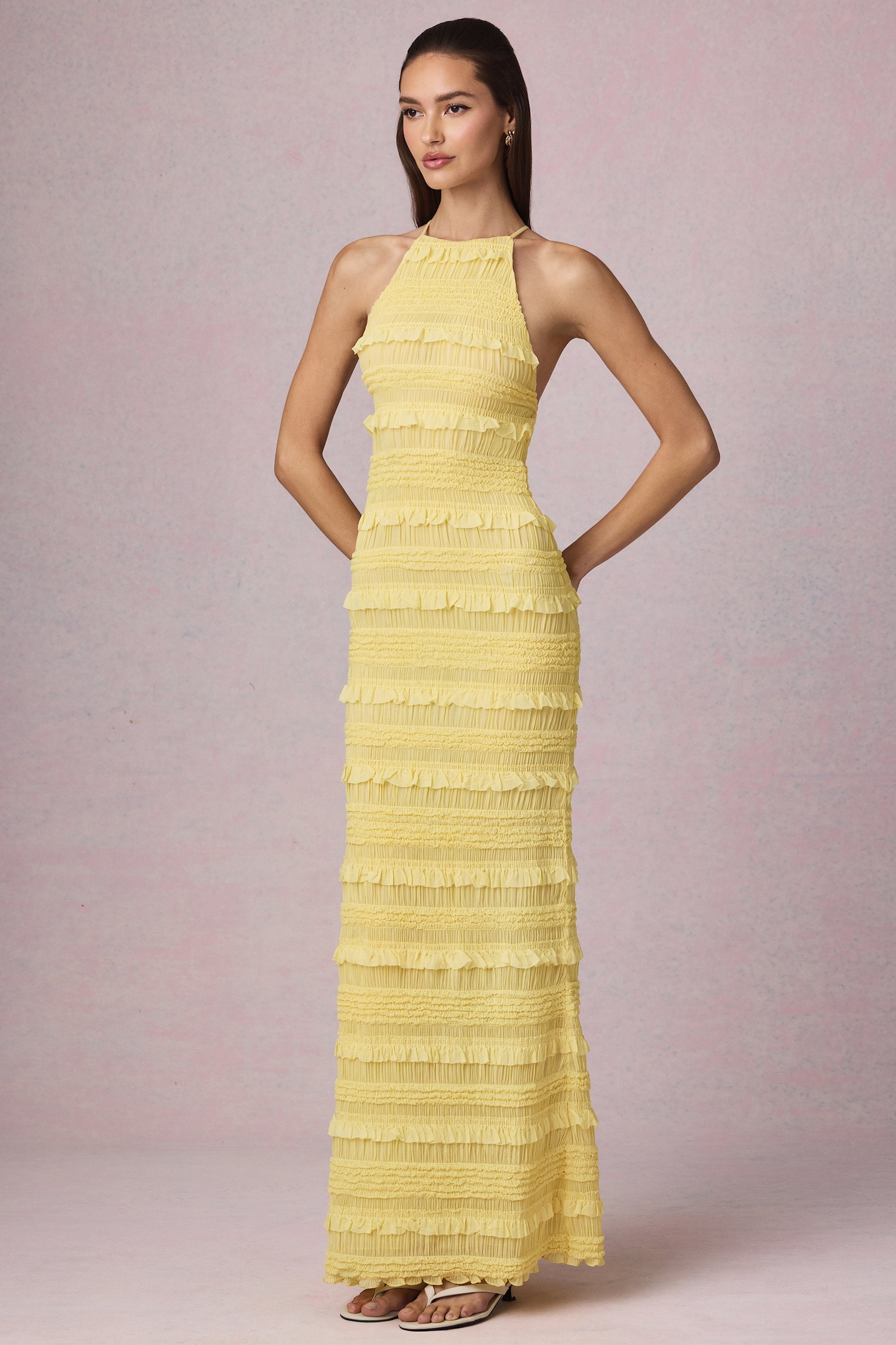 Ruffled Backless Halterneck Maxi Dress